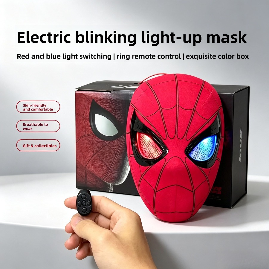 Led Ring Light 18 - หน้ากากคอสเพลย์แบบเต็มหน้า พร้อมฟังก์ชันกระพริบไฟฟ้า ควบคุมด้วยรีโมทคอนโทรล ไฟ LED สีแดง-น้ำเงิน