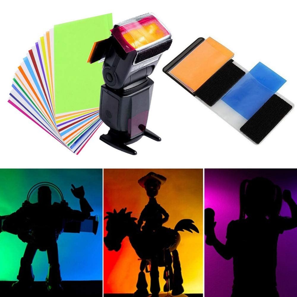 Photography Lighting Kit - ชุดฟิลเตอร์เจลสำหรับแฟลชกล้อง 12 สี พร้อมสายรัดเวลโครอเนกประสงค์สำหรับ Speedlite ถ่ายภาพบุคคล