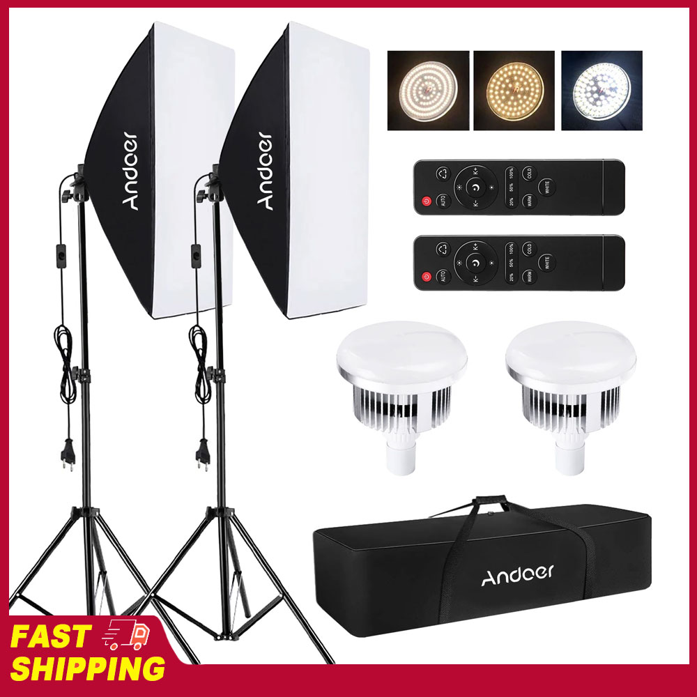 Photography Lighting Uk - ชุดไฟสตูดิโอ Andoer Softbox พร้อมไฟ LED 85W